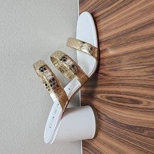 Casadei Atomium White Leather Gold Mule Pumps 90mm Italian Designer Heels Sz 7.5